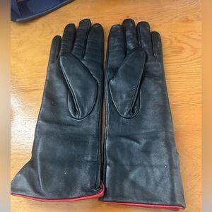 Yiseven Classic Black Leather Long Gloves, Red Lining! Size 7.5! Touchscreen!